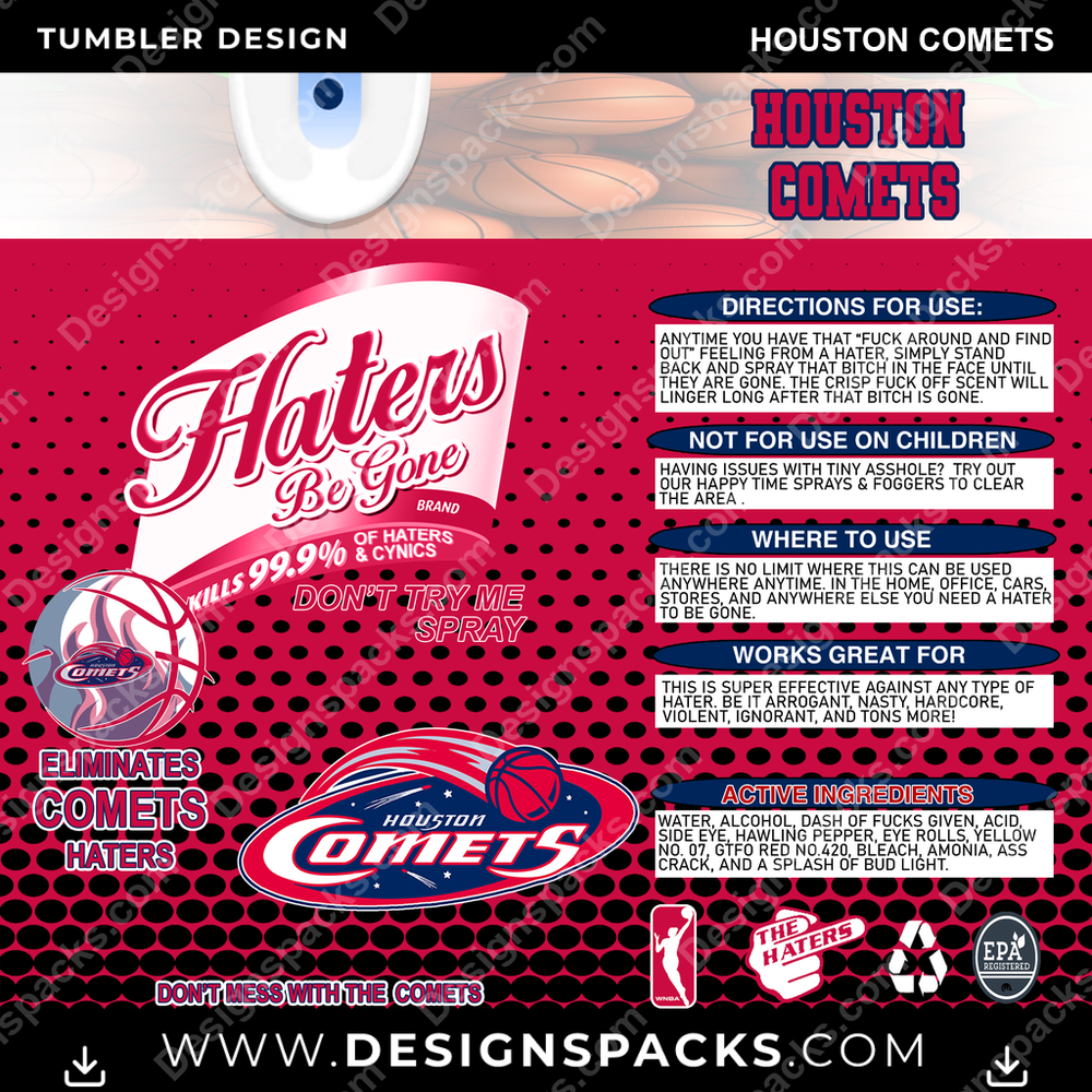 Basketball Haters Be Gone Houston Comets Tumbler Digital Wrap Design