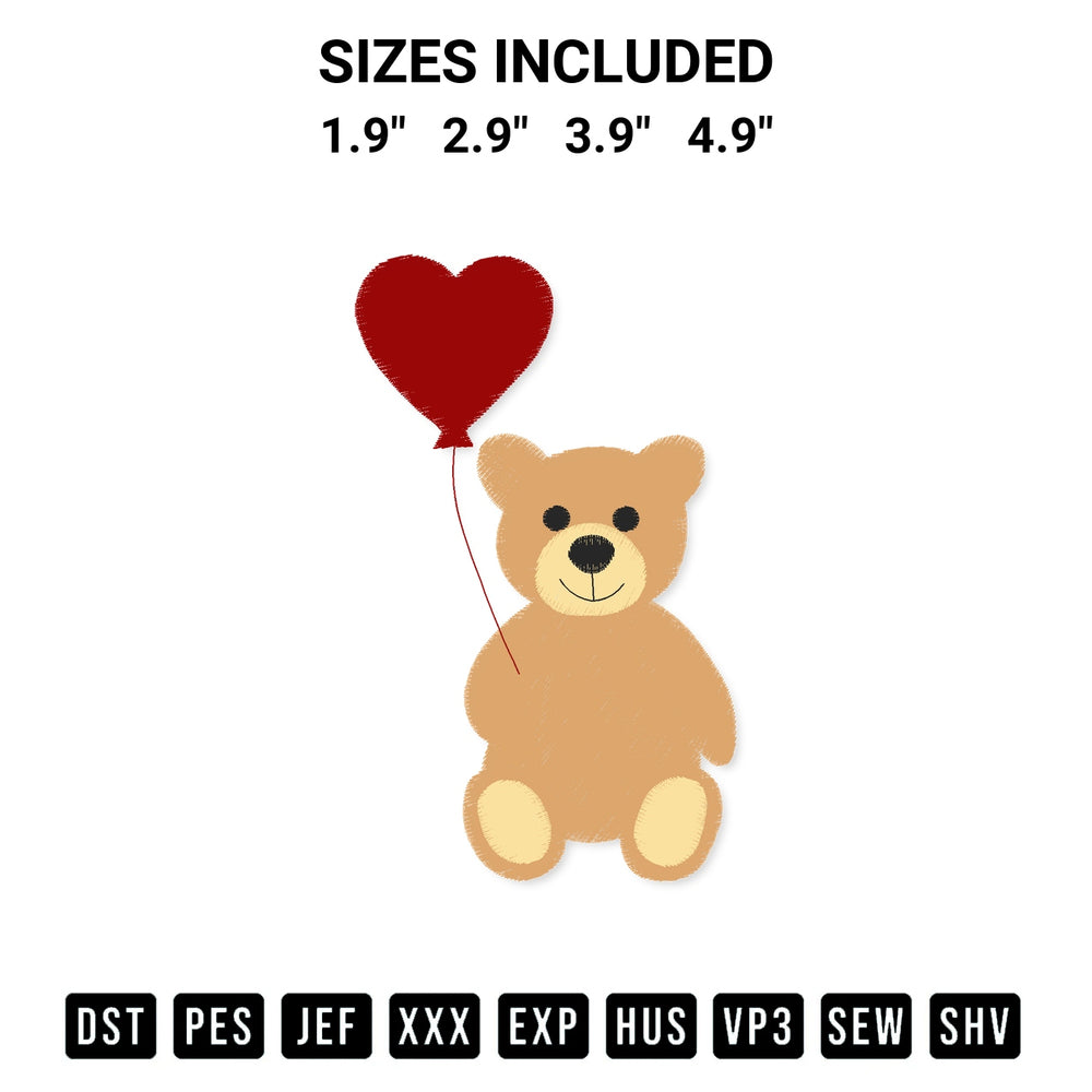 Get the Bear With Heart Balloon Embroidery Design embroidery design for your custom crafts! Premium digitized files available for instant download at Designspacks.com. Available sizes: 1.9", 2.9", 3.9", 4.9".
