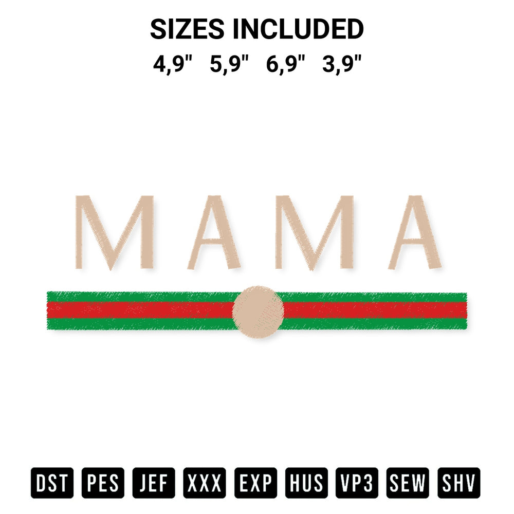 Download the Mama Logo Embroidery Design machine embroidery design exclusively at Designspacks.com. Premium digitized pattern for apparel and DIY crafts. Available sizes: 4,9", 5,9", 6,9", 3,9".