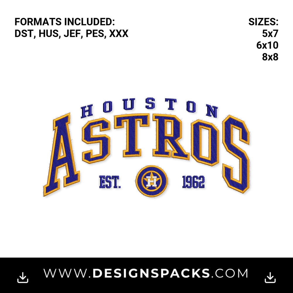 Houston Astros Est 1962 Baseball Logo Embroidery Design - Instant digital download pattern at Designspacks.com