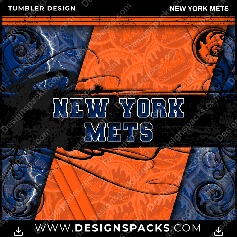 Baseball Elegant New York Mets Tumbler Digital Wrap Design