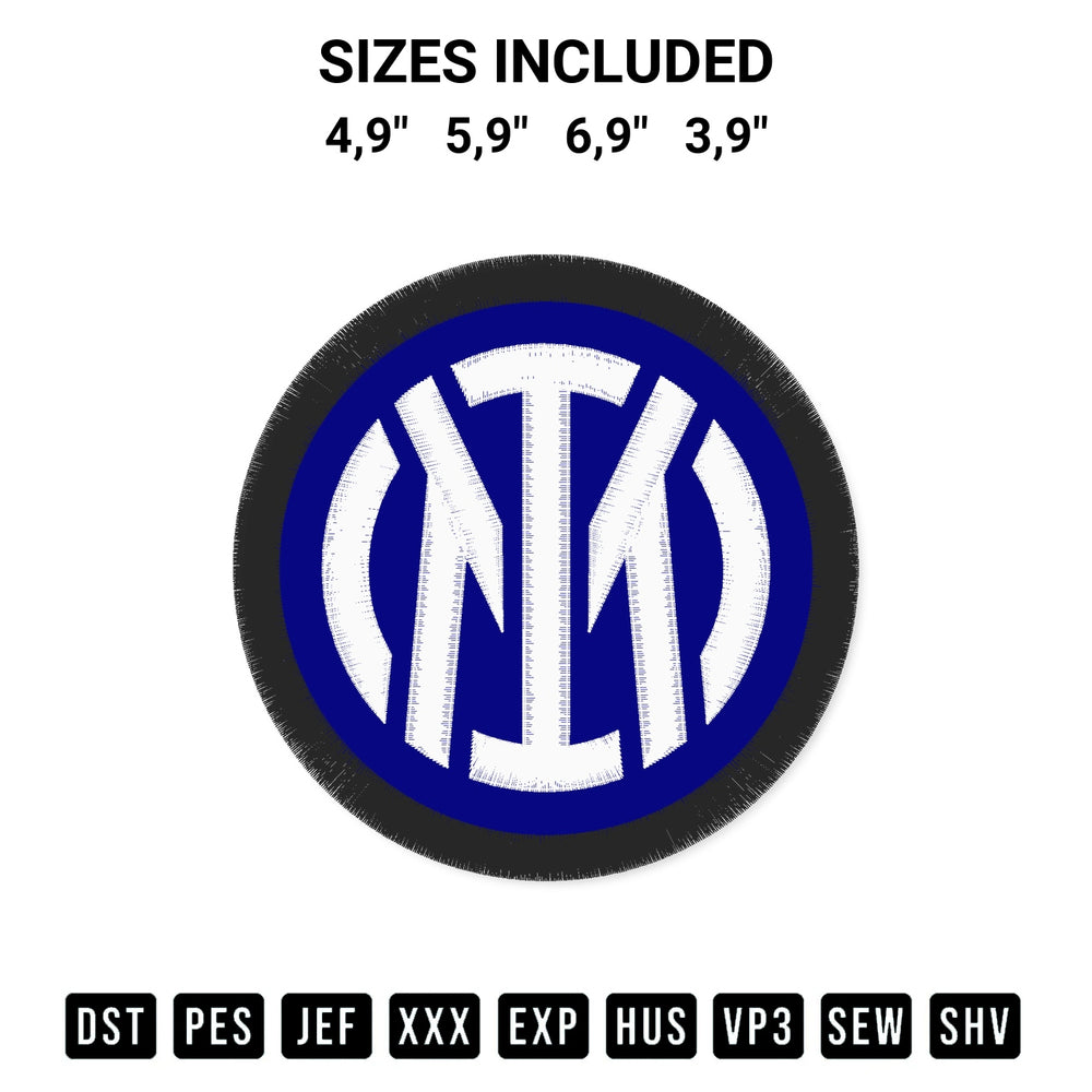 Shop the Inter Milan Logo Embroidery Design machine embroidery pattern at Designspacks.com. Beautifully digitized for flawless stitching on any fabric. Available sizes: 4,9", 5,9", 6,9", 3,9".