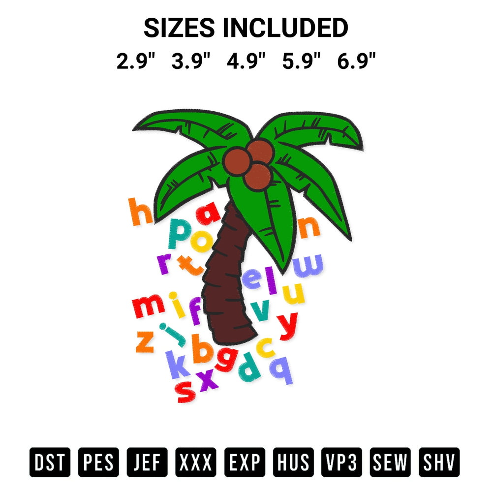 Download the Coconut Tree Alphabet Embroidery Design machine embroidery design exclusively at Designspacks.com. Premium digitized pattern for apparel and DIY crafts. Available sizes: 2.9", 3.9", 4.9", 5.9", 6.9".