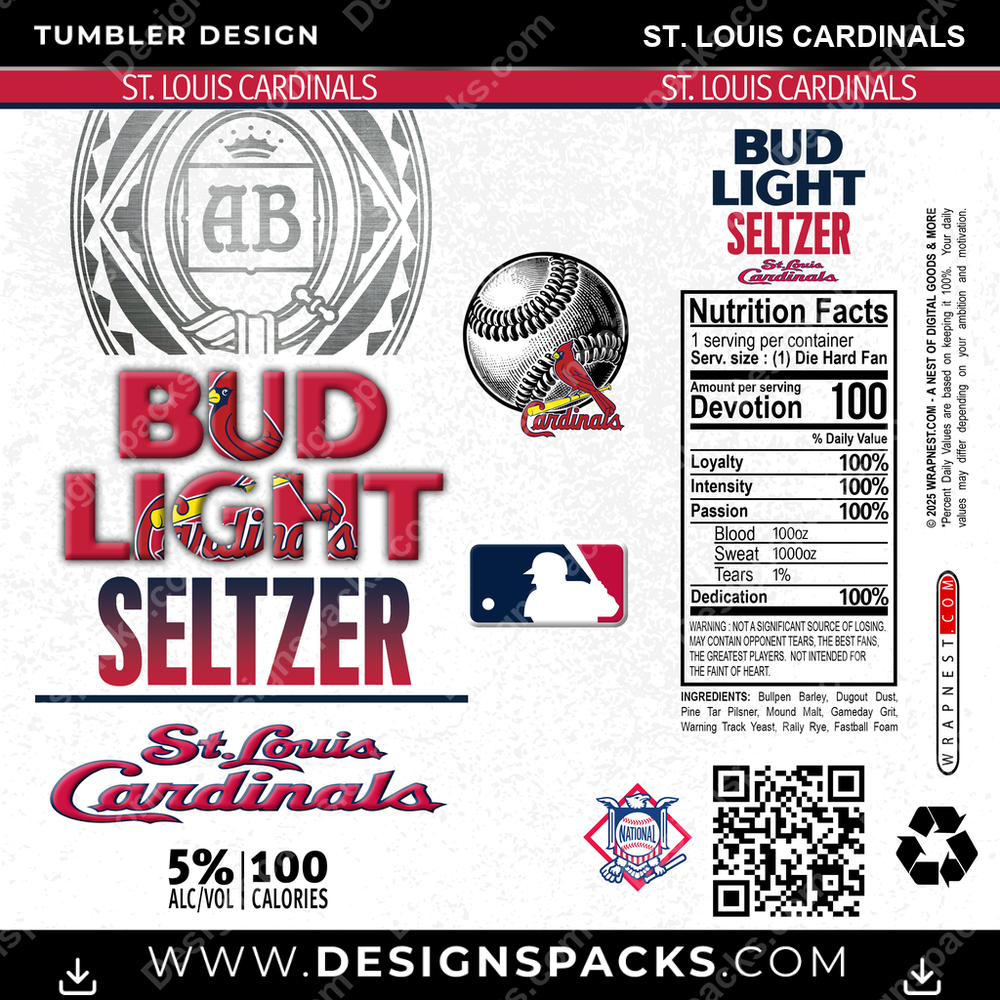 Baseball Bud Light Seltzer St. Louis Cardinals MLB Baseball Tumbler Digital Wrap Design Download