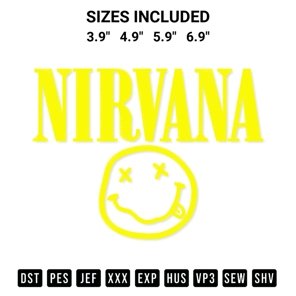 Looking for the perfect pattern? Download the Nirvana Smiley Face Embroidery Design embroidery design today at Designspacks.com. Crisp, clean stitching guaranteed. Available sizes: 3.9", 4.9", 5.9", 6.9".