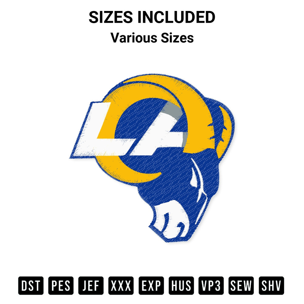 Shop the Los Angeles Rams Embroidery Design machine embroidery pattern at Designspacks.com. Beautifully digitized for flawless stitching on any fabric. Available sizes: Various Sizes.