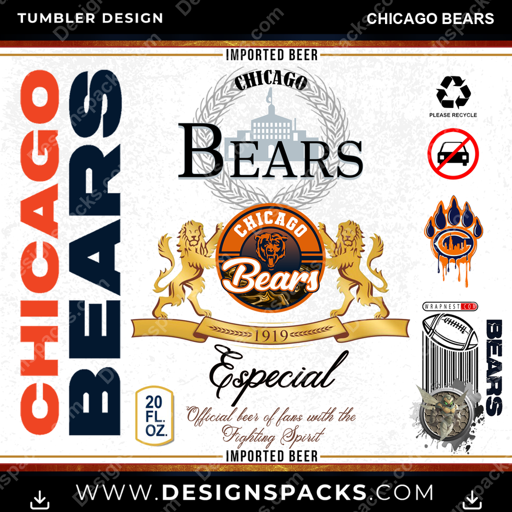 Football Modelo Chicago Bears Tumbler Digital Wrap Design