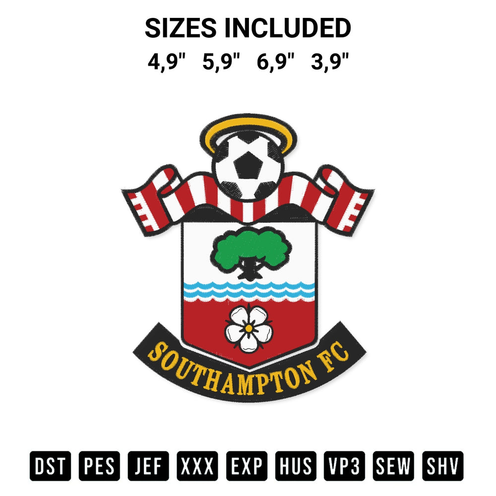 Elevate your next project with our Southampton Football Club Logo Embroidery Design embroidery file. Shop high-quality digital patterns instantly at Designspacks.com. Available sizes: 4,9", 5,9", 6,9", 3,9".