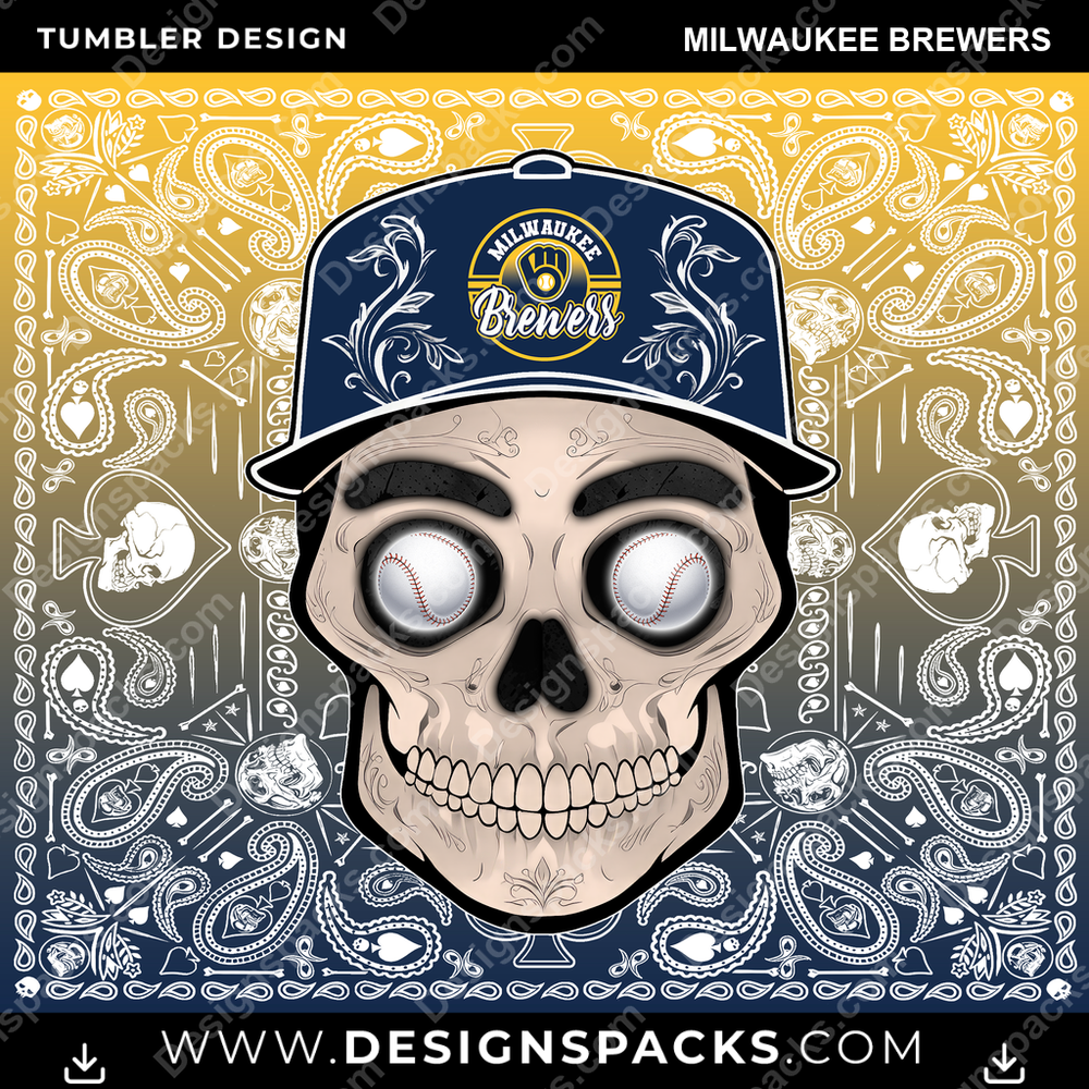 Baseball Skull Handkerchief Milwaukee Brewers Tumbler Digital Wrap Design
