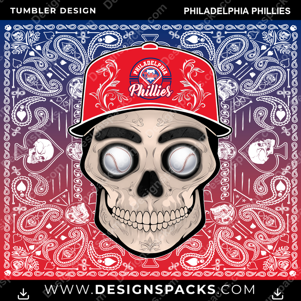 Baseball Skull Handkerchief Philadelphia Phillies MLB Baseball Tumbler Digital Wrap Design Download