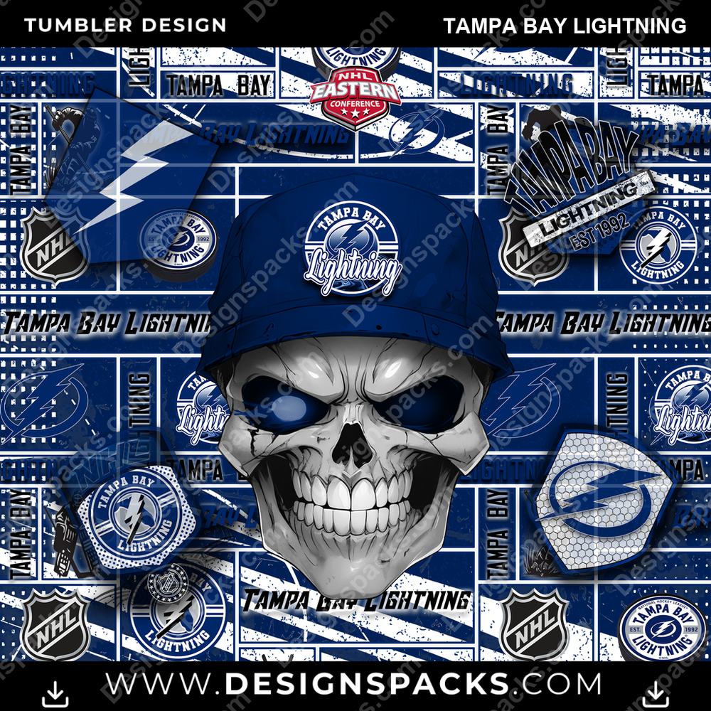 Hockey Skull Tampa Bay Lightning NHL Hockey Tumbler Digital Wrap Design Download