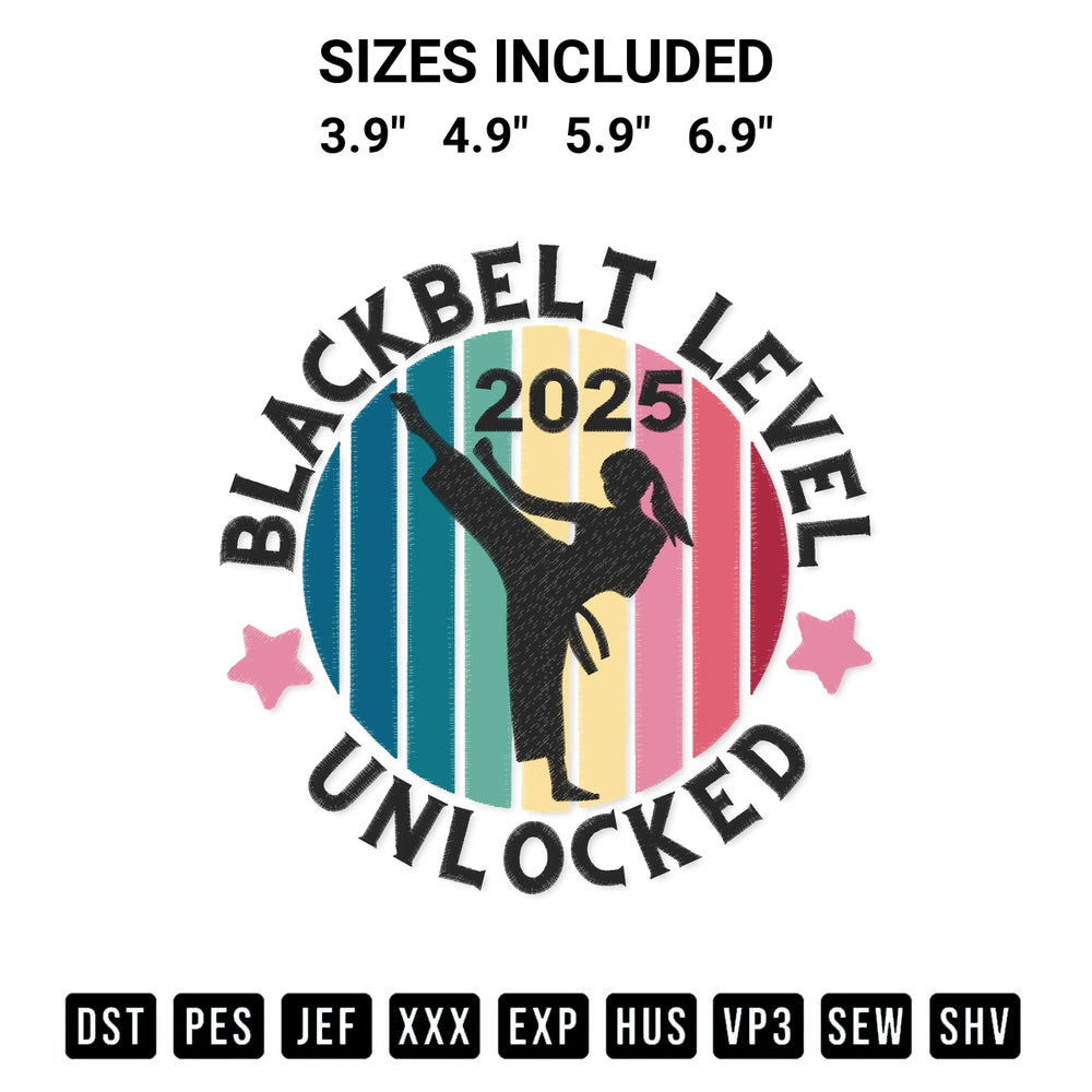Transform your fabrics with the Black Belt Level Unlocked 2025 Embroidery Design embroidery design. Instant access to premium digitized patterns at Designspacks.com. Available sizes: 3.9", 4.9", 5.9", 6.9".