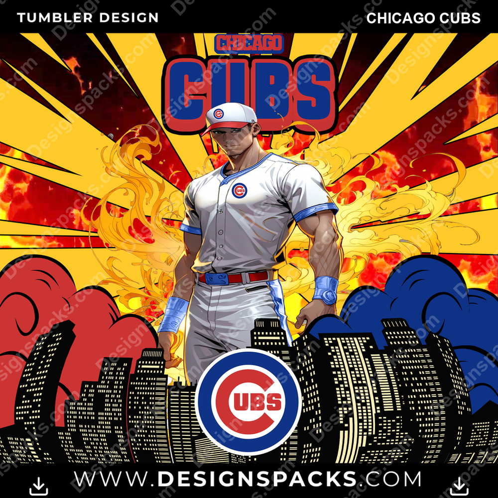 Baseball Comic Cover Chicago Cubs Tumbler Digital Wrap Design