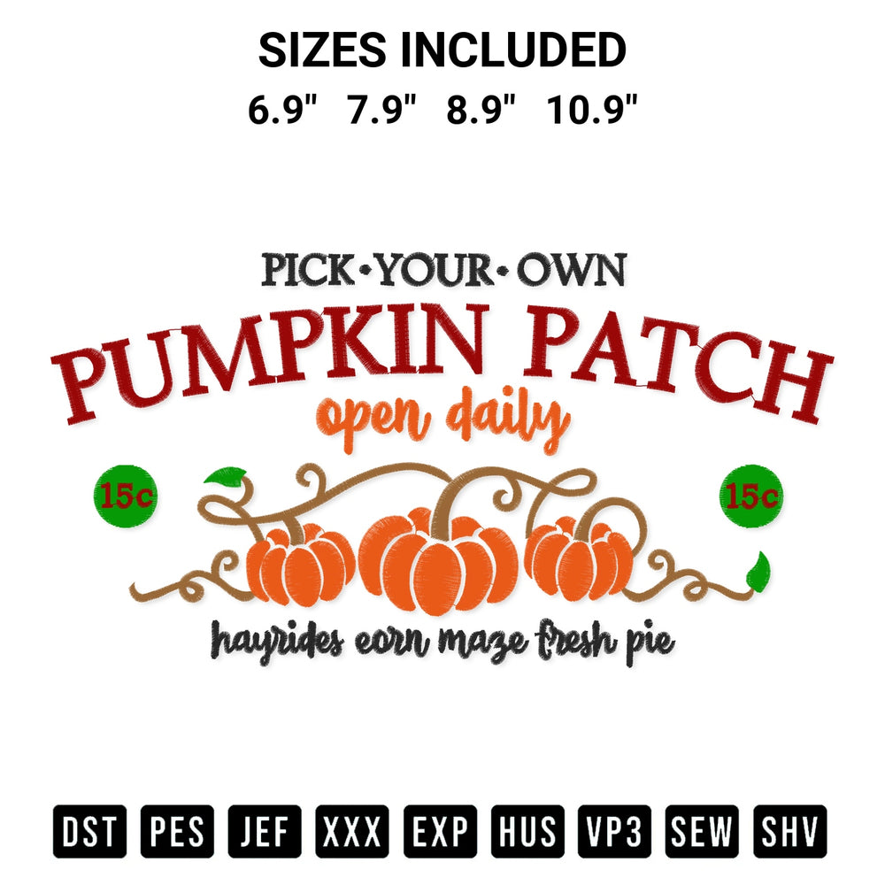 Elevate your next project with our Pumpkin Patch Embroidery Design embroidery file. Shop high-quality digital patterns instantly at Designspacks.com. Available sizes: 6.9", 7.9", 8.9", 10.9".