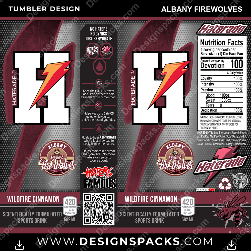 Lacrosse Haterade Albany FireWolves Tumbler Digital Wrap Design