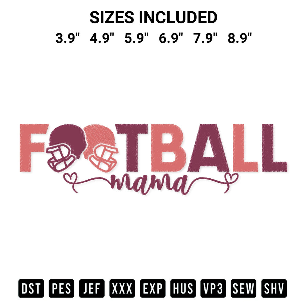 Stitch like a pro with the Football Mama Embroidery Design embroidery pattern from Designspacks.com. High-quality digital machine embroidery file. Available sizes: 3.9", 4.9", 5.9", 6.9", 7.9", 8.9".