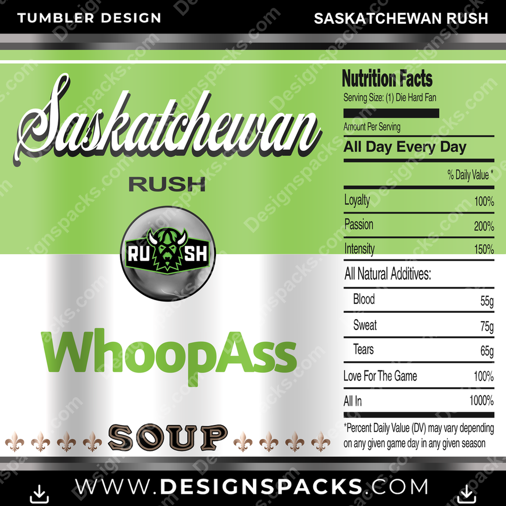 Lacrosse Soup Can Saskatchewan Rush Tumbler Digital Wrap Design