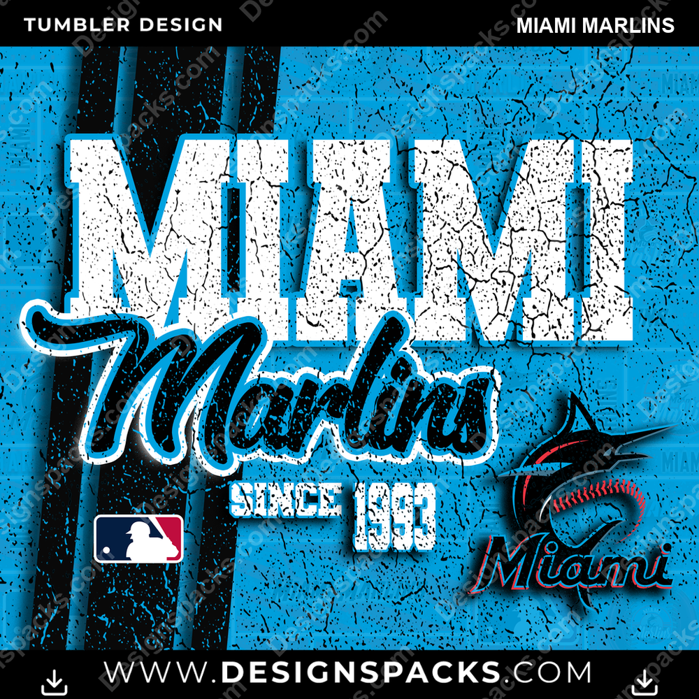 Baseball Grunge Miami Marlins Tumbler Digital Wrap Design