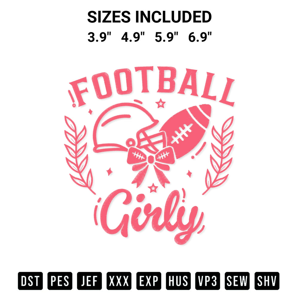 Create amazing crafts with the Football Girly Embroidery Design embroidery file. High-quality digital download from Designspacks.com, perfect for beginners and pros. Available sizes: 3.9", 4.9", 5.9", 6.9".