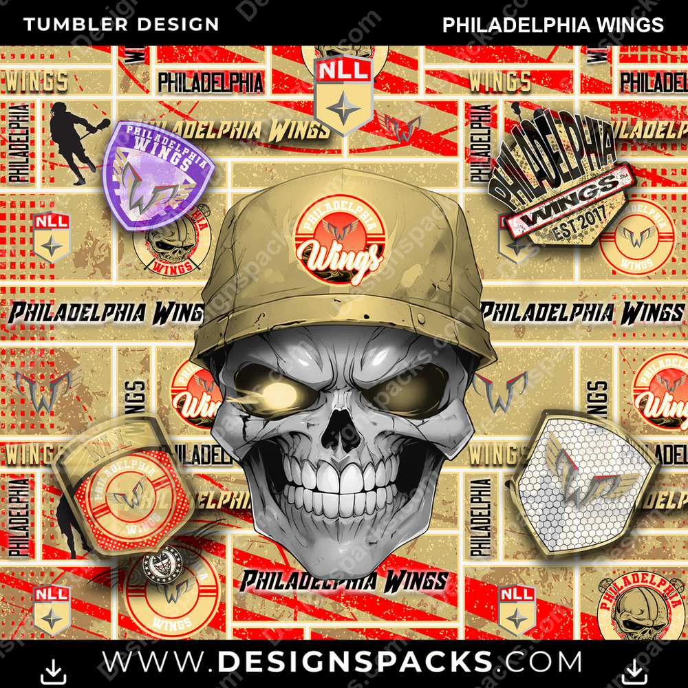 Lacrosse Skull Philadelphia Wings Tumbler Digital Wrap Design