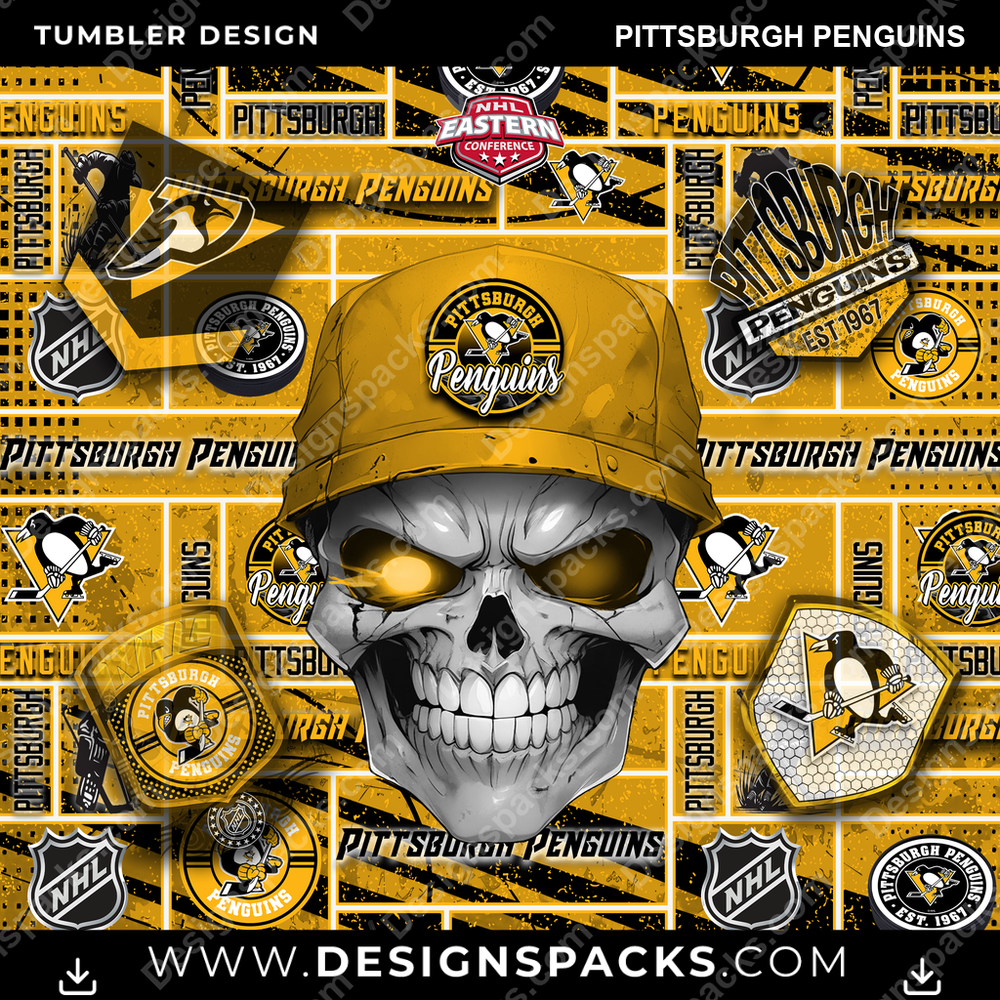 Hockey Skull Pittsburgh Penguins Tumbler Digital Wrap Design