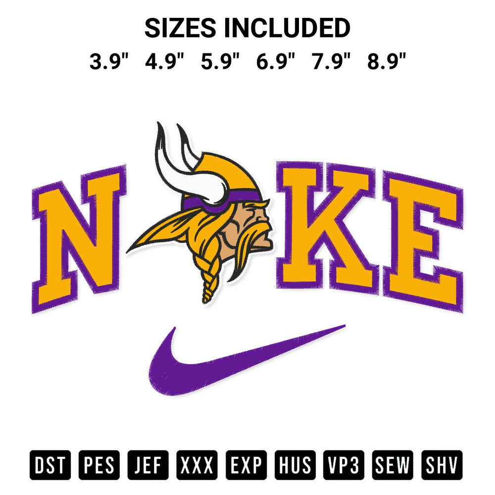 Add a unique touch to your apparel with the Minnesota Vikings X Nike Embroidery Design embroidery file. Premium instant download available now on Designspacks.com. Available sizes: 3.9", 4.9", 5.9", 6.9", 7.9", 8.9".