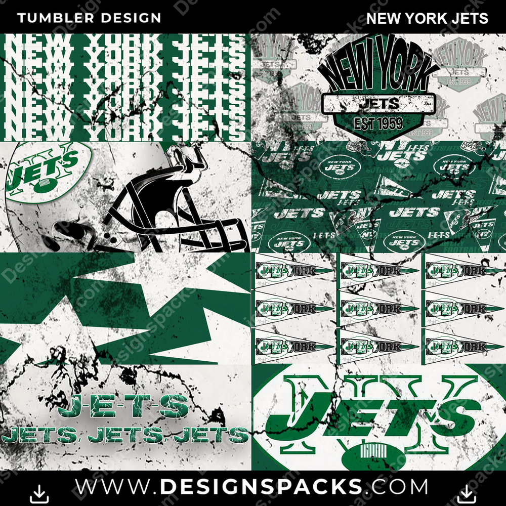 Football Distressed BG New York Jets NFL Football Tumbler Digital Wrap Design Download