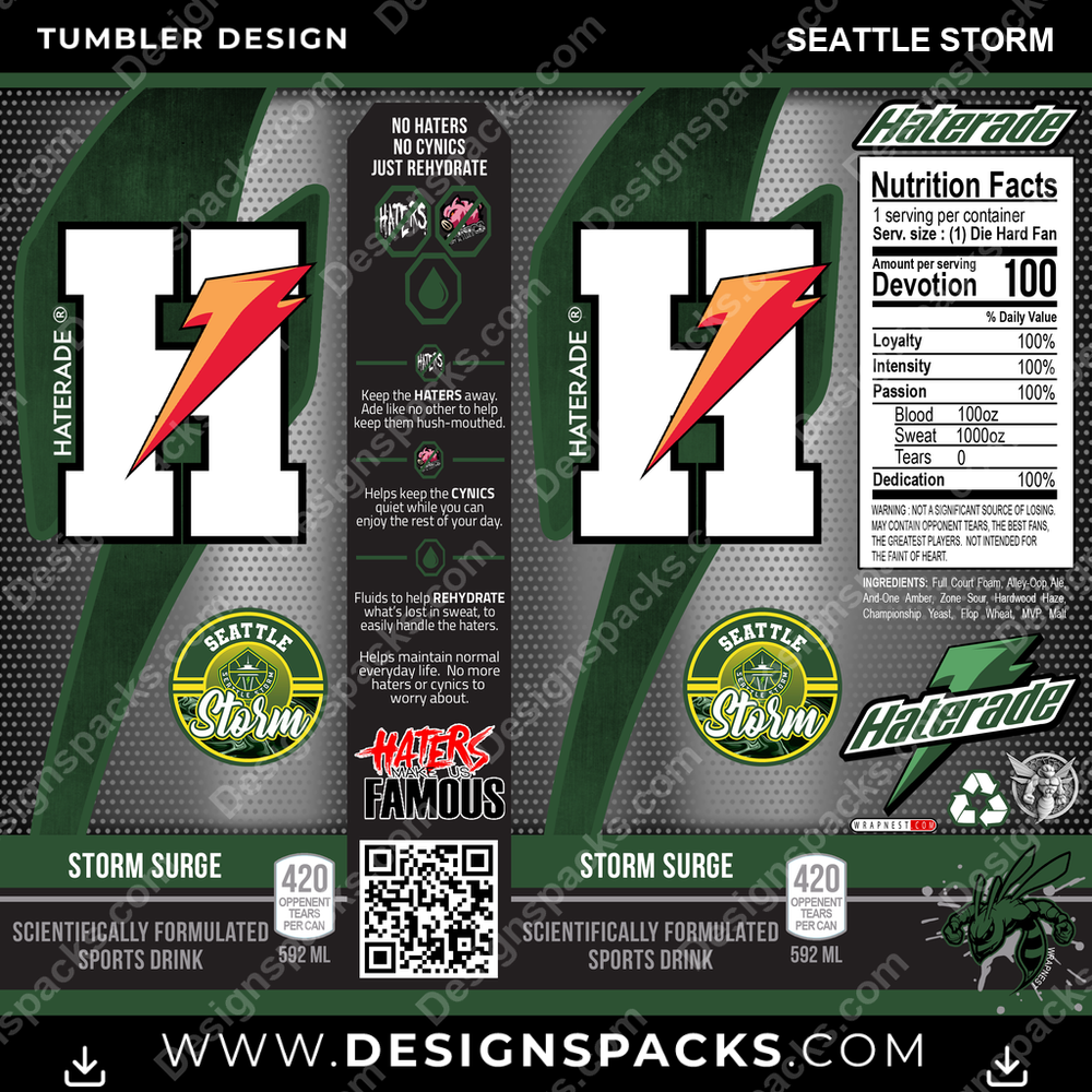 Basketball Haterade Seattle Storm Tumbler Digital Wrap Design