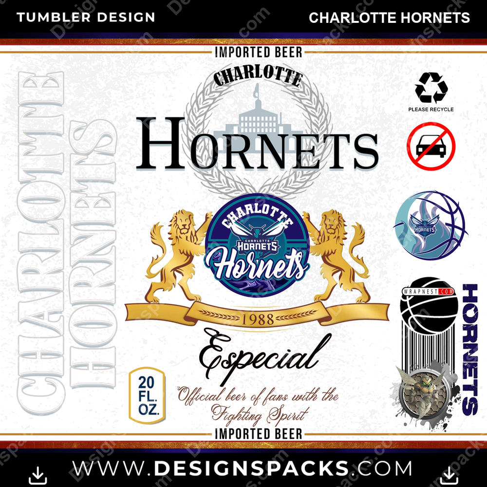 Basketball Modelo Charlotte Hornets Tumbler Digital Wrap Design