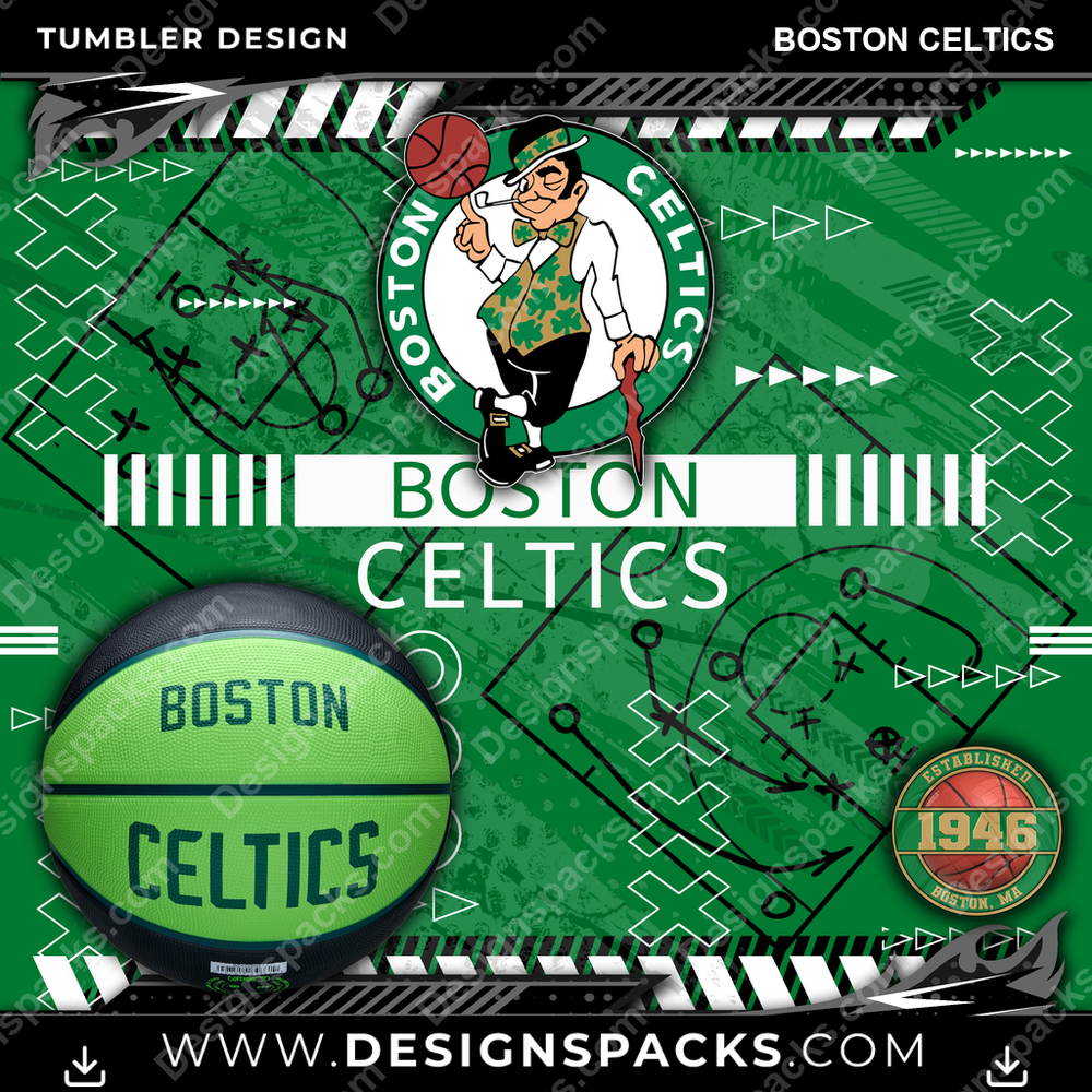 Basketball Xs & Os Boston Celtics Tumbler Digital Wrap Design