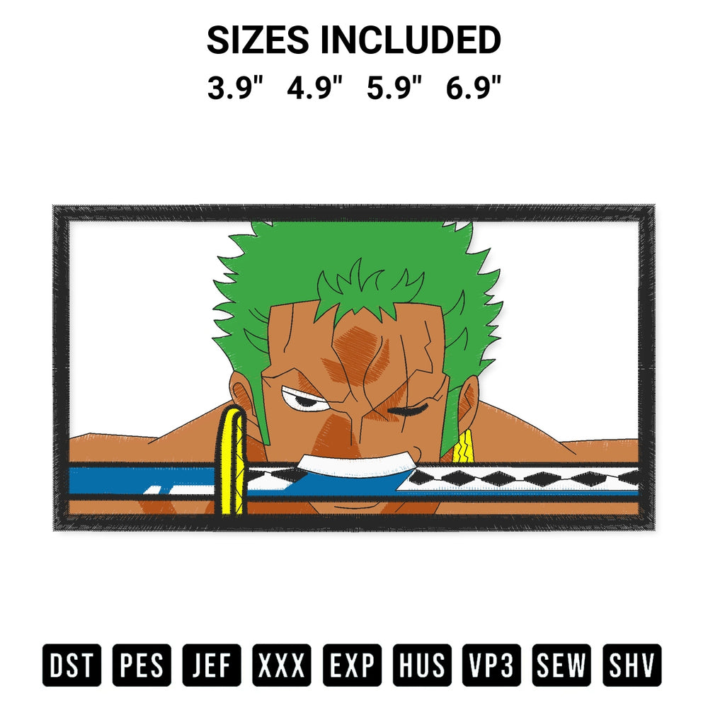 Create amazing crafts with the Roronoa Zoro Anime Embroidery Design embroidery file. High-quality digital download from Designspacks.com, perfect for beginners and pros. Available sizes: 3.9", 4.9", 5.9", 6.9".