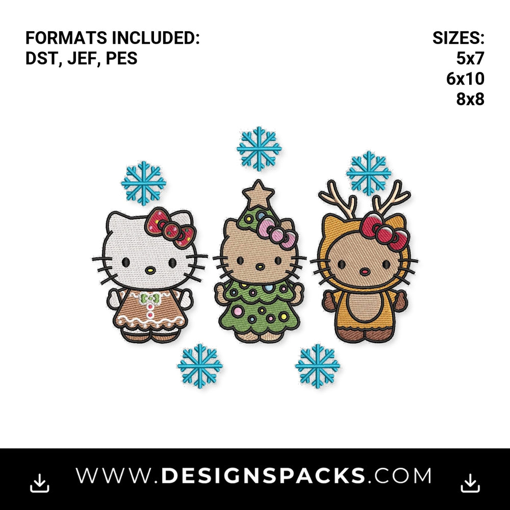 Christmas Kitty Holiday Costumes Trio Embroidery Design - Instant digital download pattern at Designspacks.com