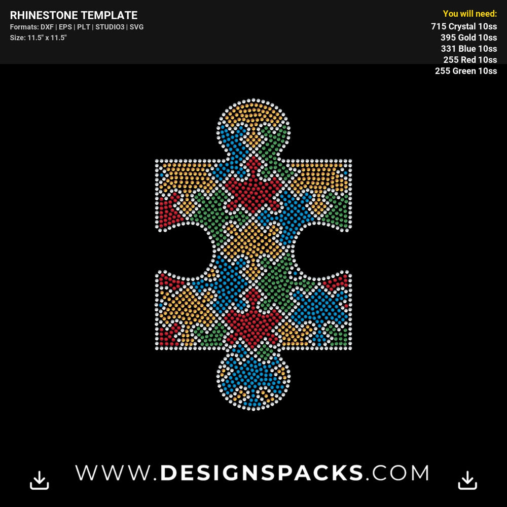 Big Puzzle Piece Autism Rhinestone Digital Template