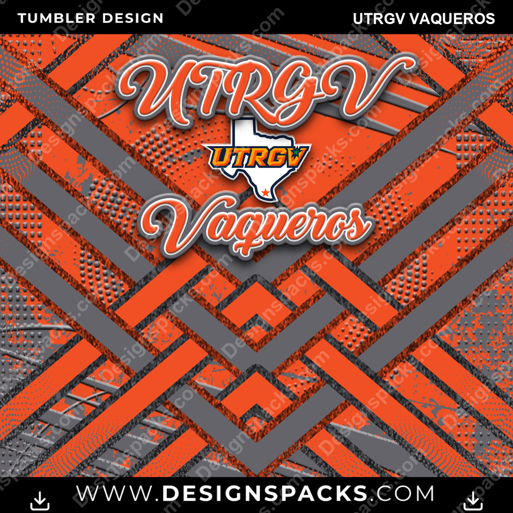 College Sport Glitter Stripe UTRGV Vaqueros Tumbler Digital Wrap Design