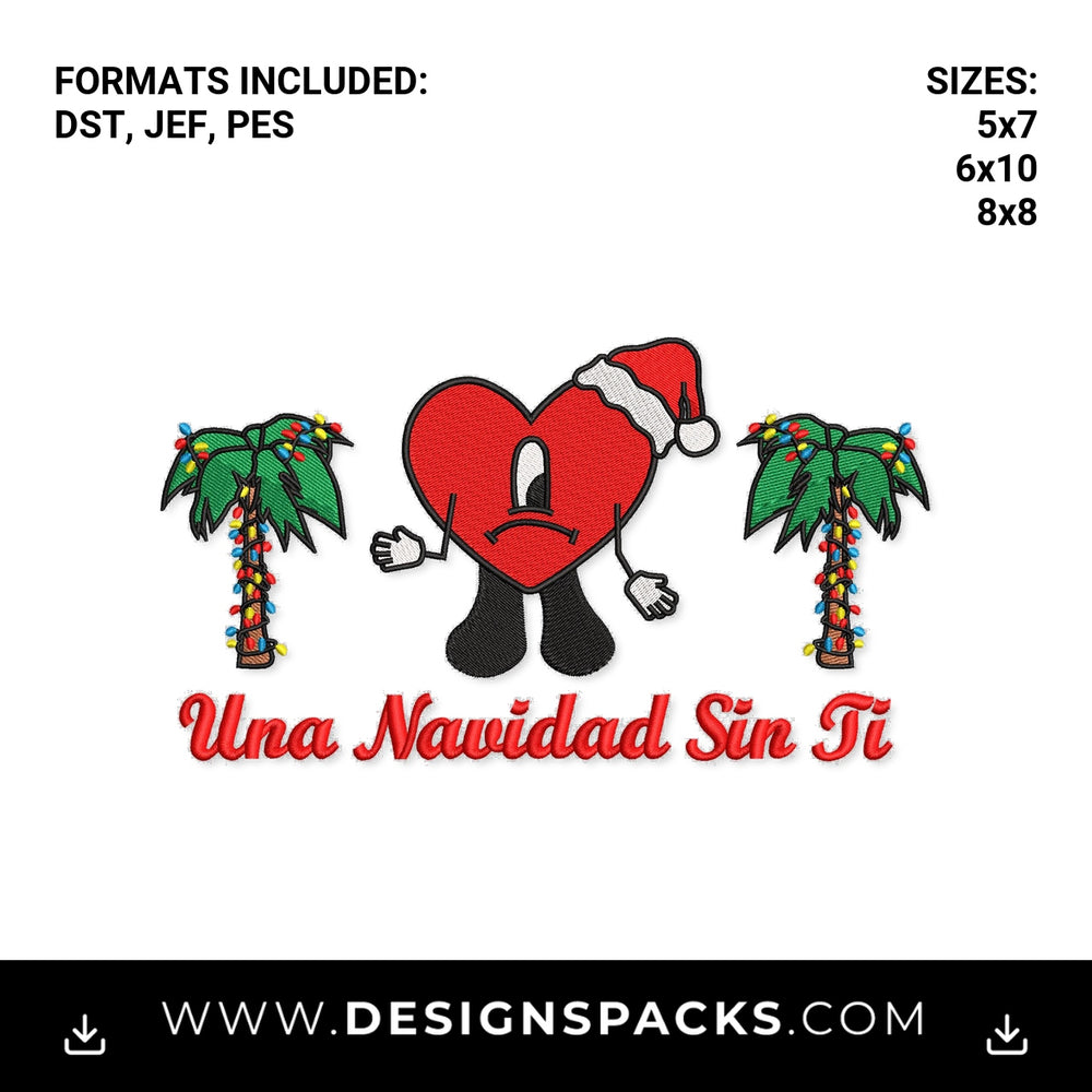 Una Navidad Sin Ti Christmas Heart Embroidery Design - Instant digital download pattern at Designspacks.com