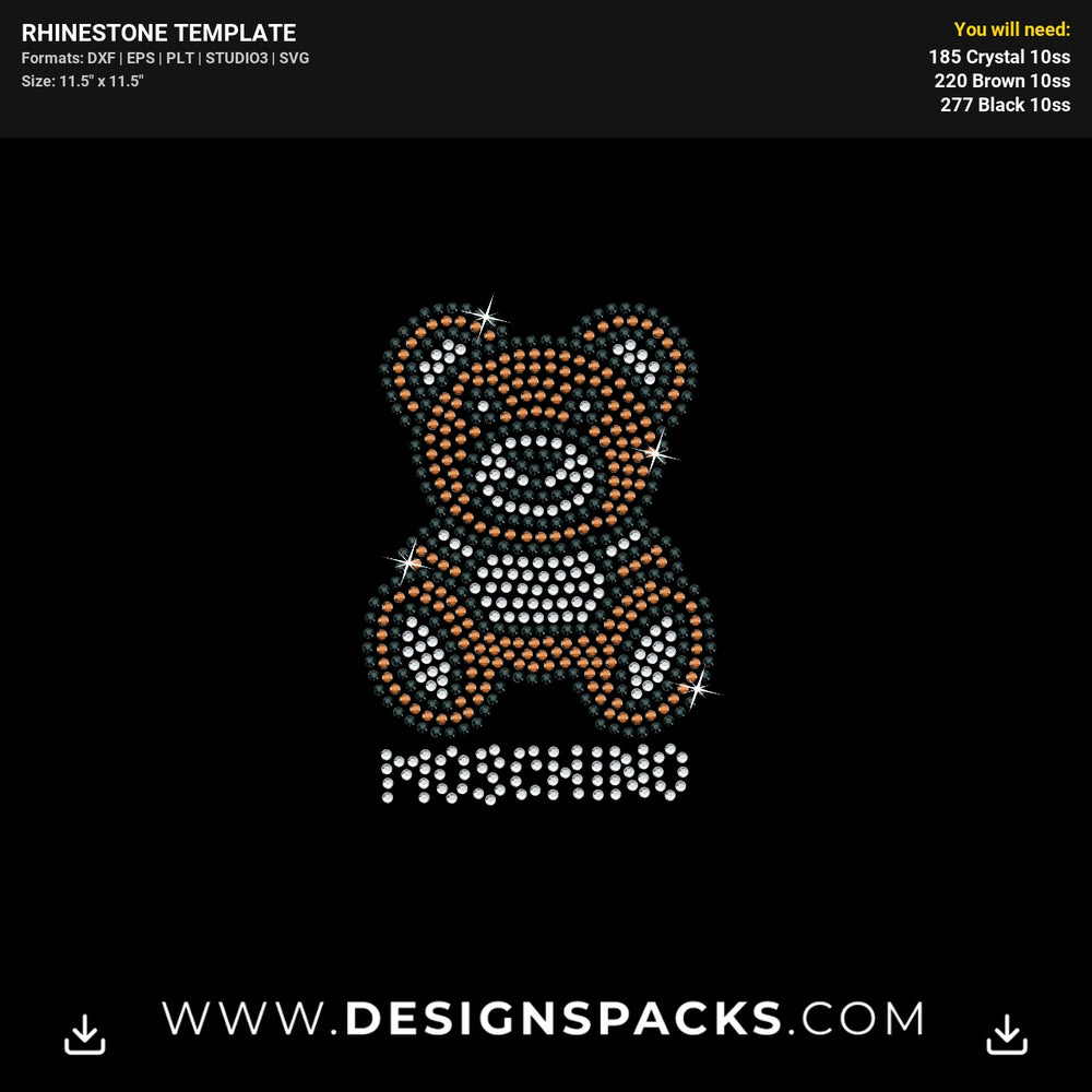 Small Moschino Bear Body Rhinestone Digital Template