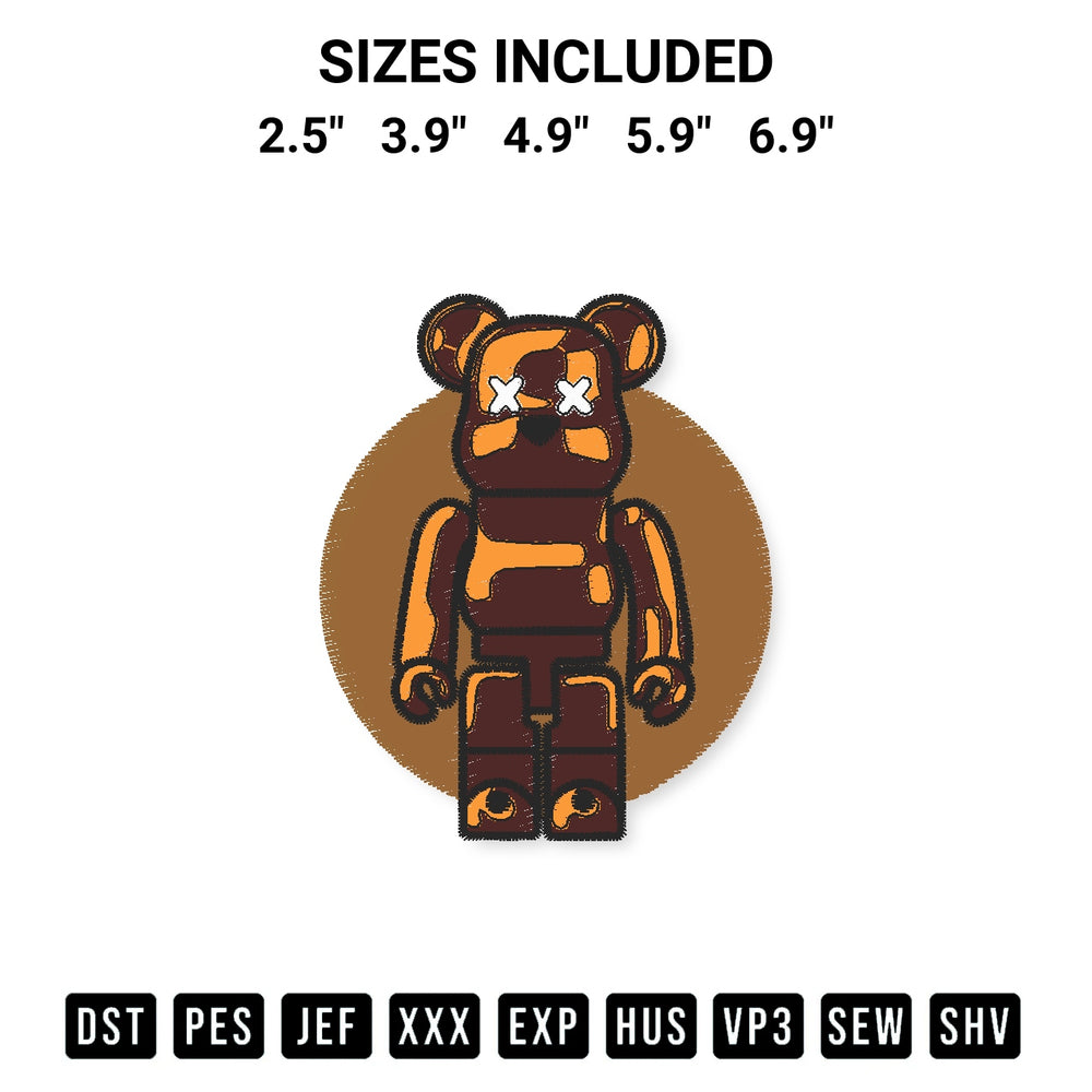 Shop the Bearbrick Brown Embroidery Design machine embroidery pattern at Designspacks.com. Beautifully digitized for flawless stitching on any fabric. Available sizes: 2.5", 3.9", 4.9", 5.9", 6.9".
