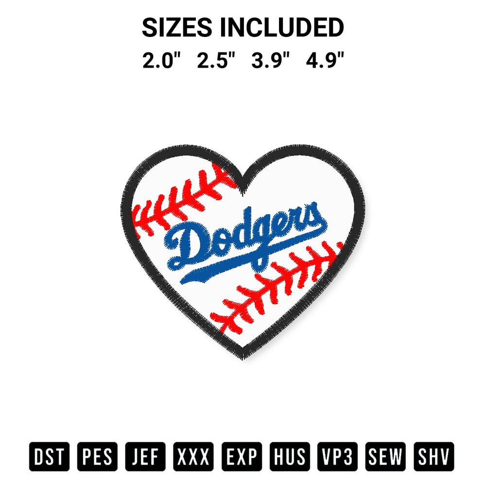 Download the Dodgers Heart Embroidery Design machine embroidery design exclusively at Designspacks.com. Premium digitized pattern for apparel and DIY crafts. Available sizes: 2.0", 2.5", 3.9", 4.9".