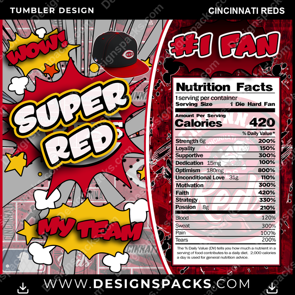 Baseball Super Team Cincinnati Reds Tumbler Digital Wrap Design