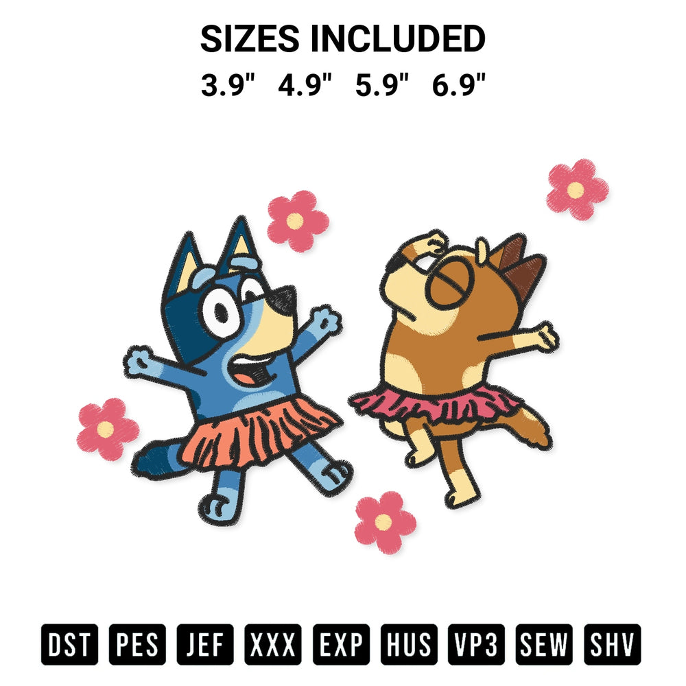 Get the Ballerina Bluey And Mum Embroidery Design embroidery design for your custom crafts! Premium digitized files available for instant download at Designspacks.com. Available sizes: 3.9", 4.9", 5.9", 6.9".