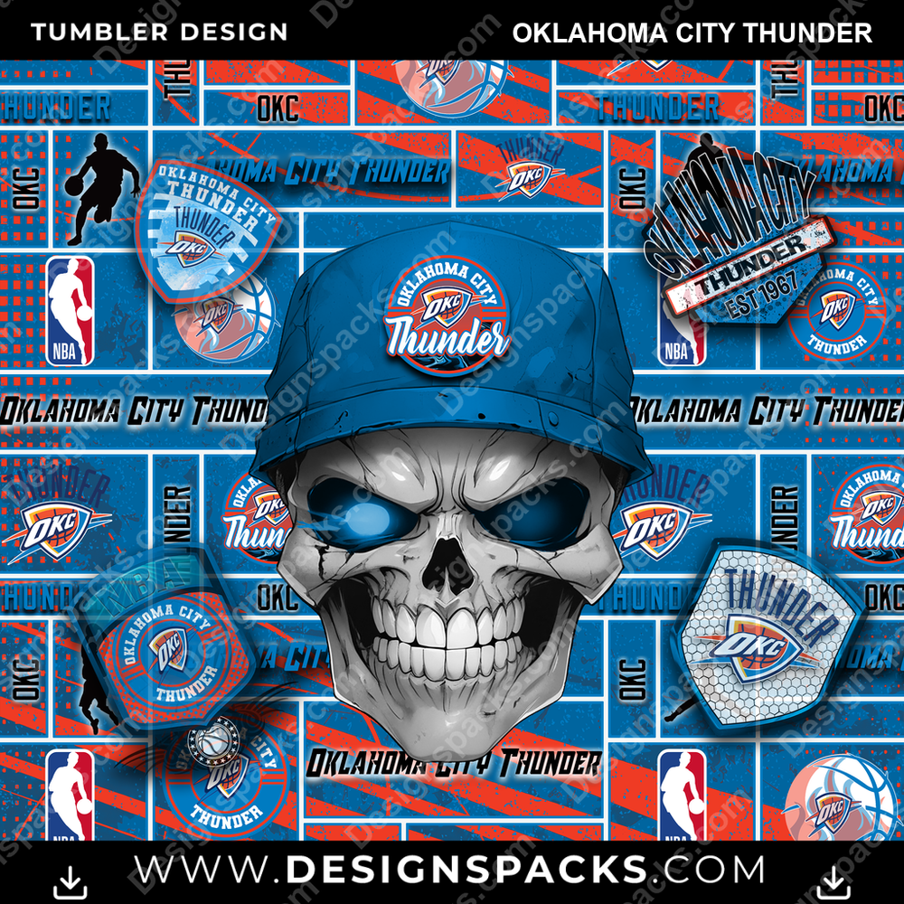 Basketball Skull Oklahoma City Thunder Tumbler Digital Wrap Design