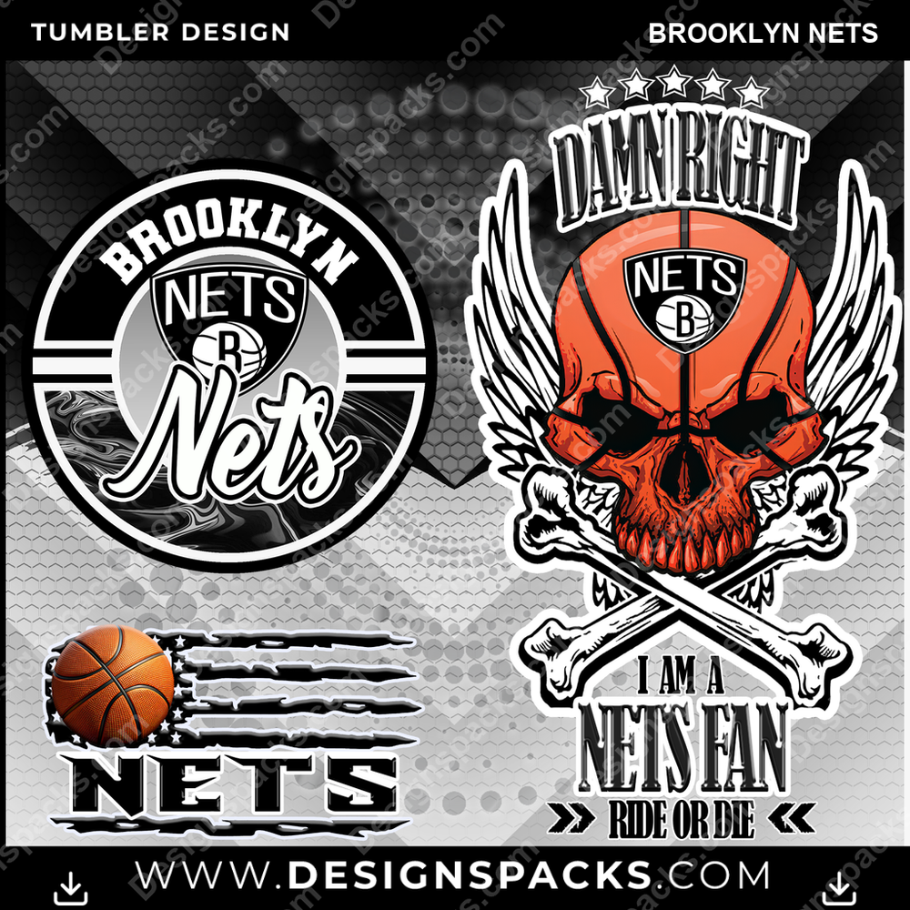 Basketball Skull Brooklyn Nets Tumbler Digital Wrap Design