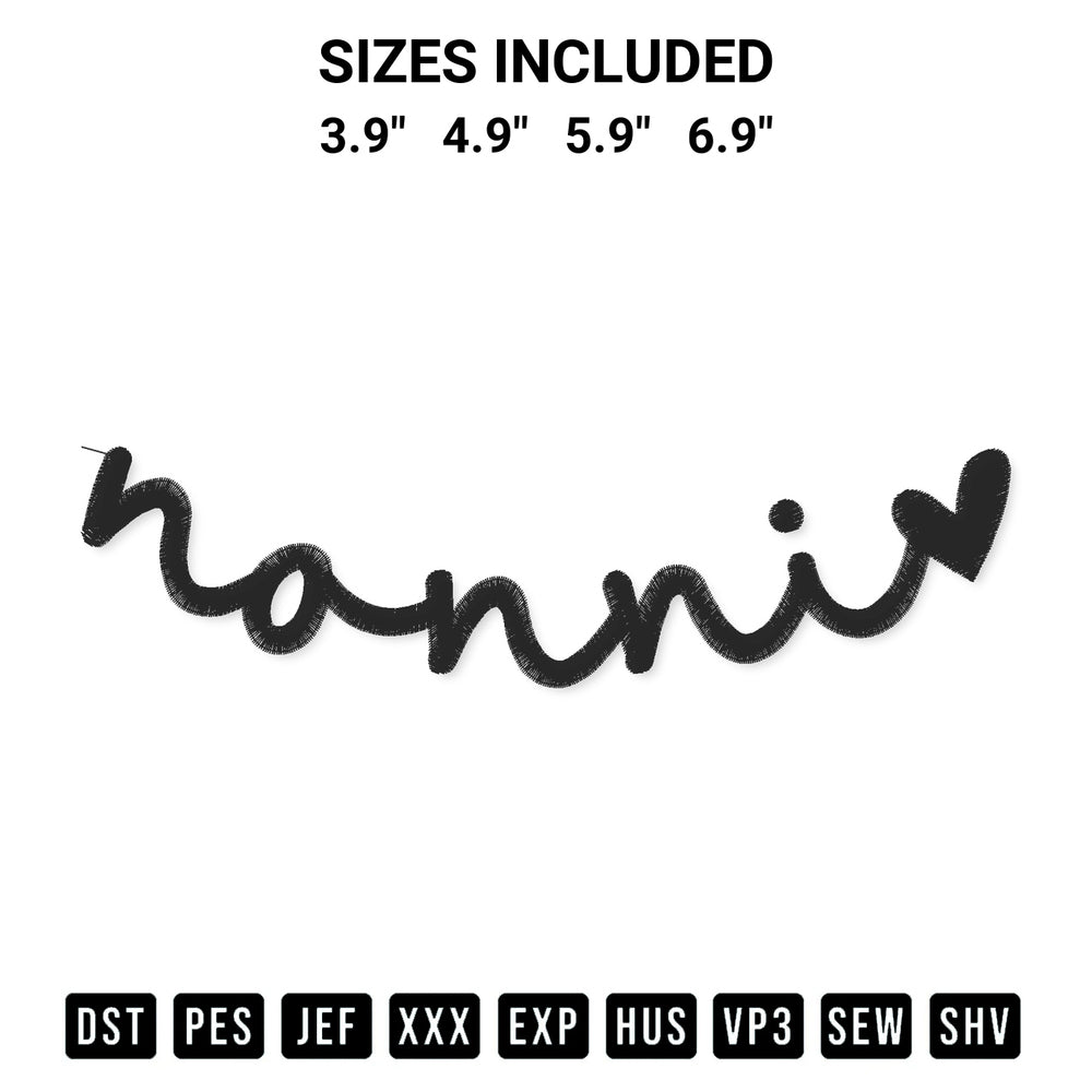 Discover the perfect addition to your crafting collection: Nonni Heart Embroidery Design embroidery file. Instantly available at Designspacks.com. Available sizes: 3.9", 4.9", 5.9", 6.9".