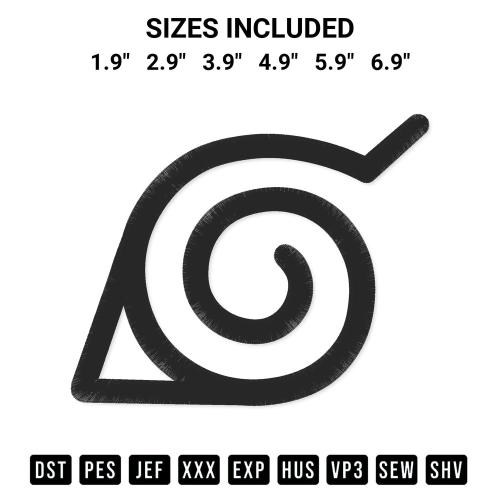 Get the Konoha Symbol Embroidery Design embroidery design for your custom crafts! Premium digitized files available for instant download at Designspacks.com. Available sizes: 1.9", 2.9", 3.9", 4.9", 5.9", 6.9".