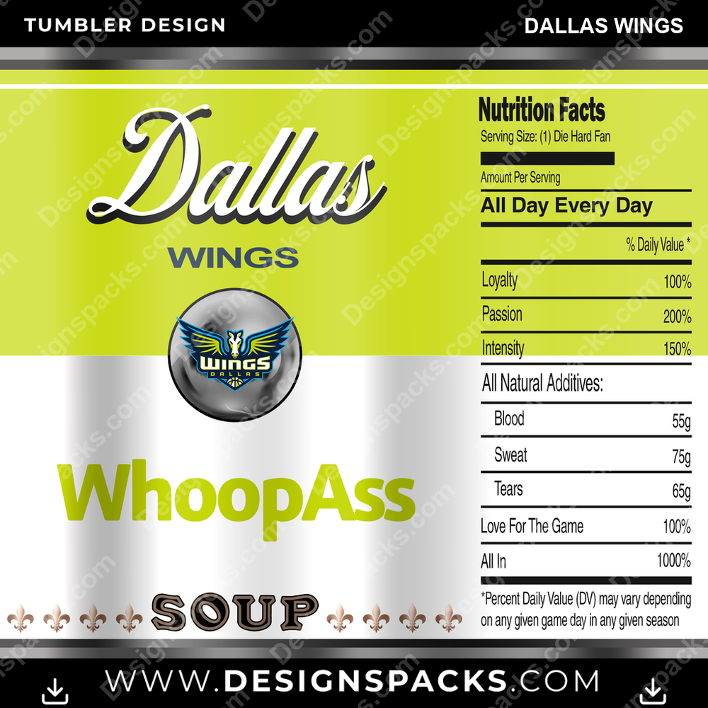 Basketball Soup Can Dallas Wings Tumbler Digital Wrap Design