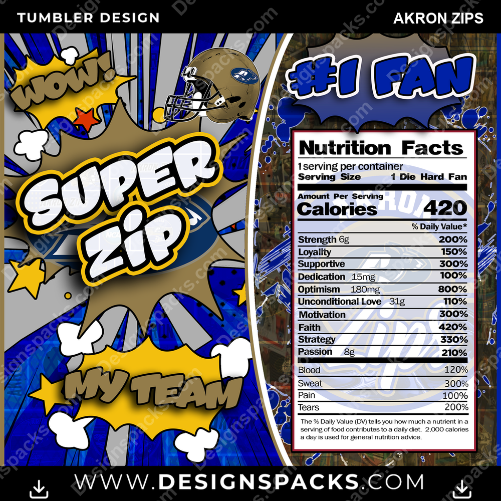 College Sport Super Team Akron Zips Tumbler Digital Wrap Design