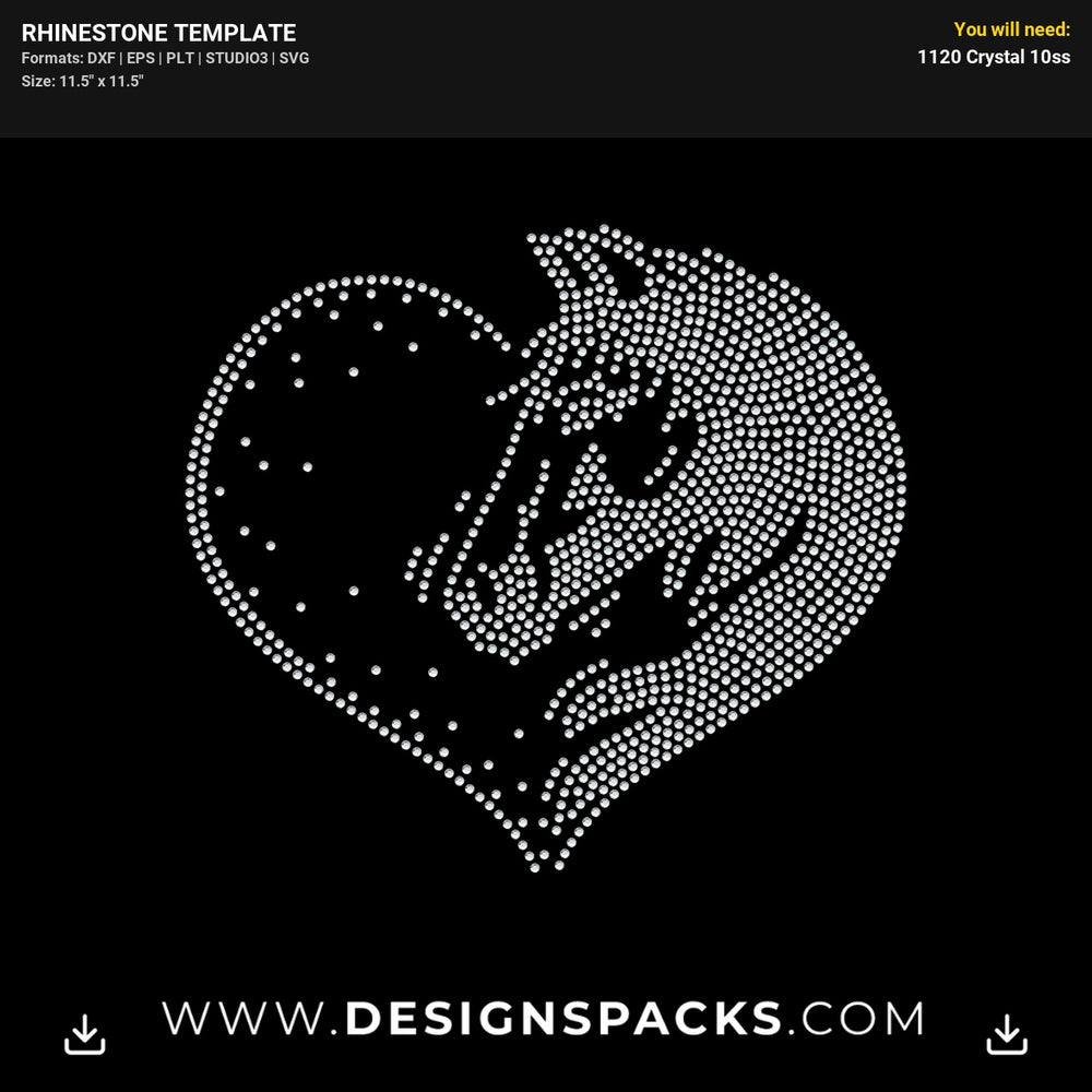 Horse Head Heart Rhinestone Digital Template