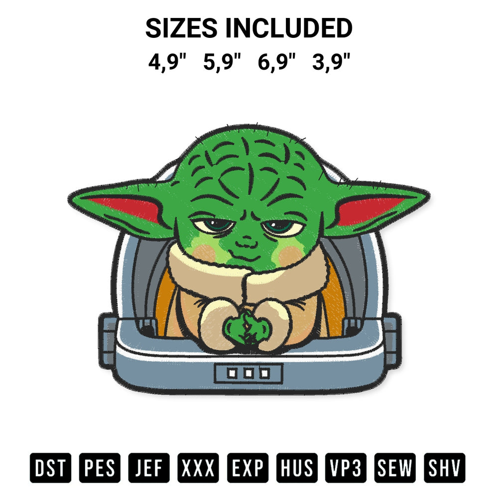 Looking for the perfect pattern? Download the Baby Yoda Logo Embroidery Design embroidery design today at Designspacks.com. Crisp, clean stitching guaranteed. Available sizes: 4,9", 5,9", 6,9", 3,9".