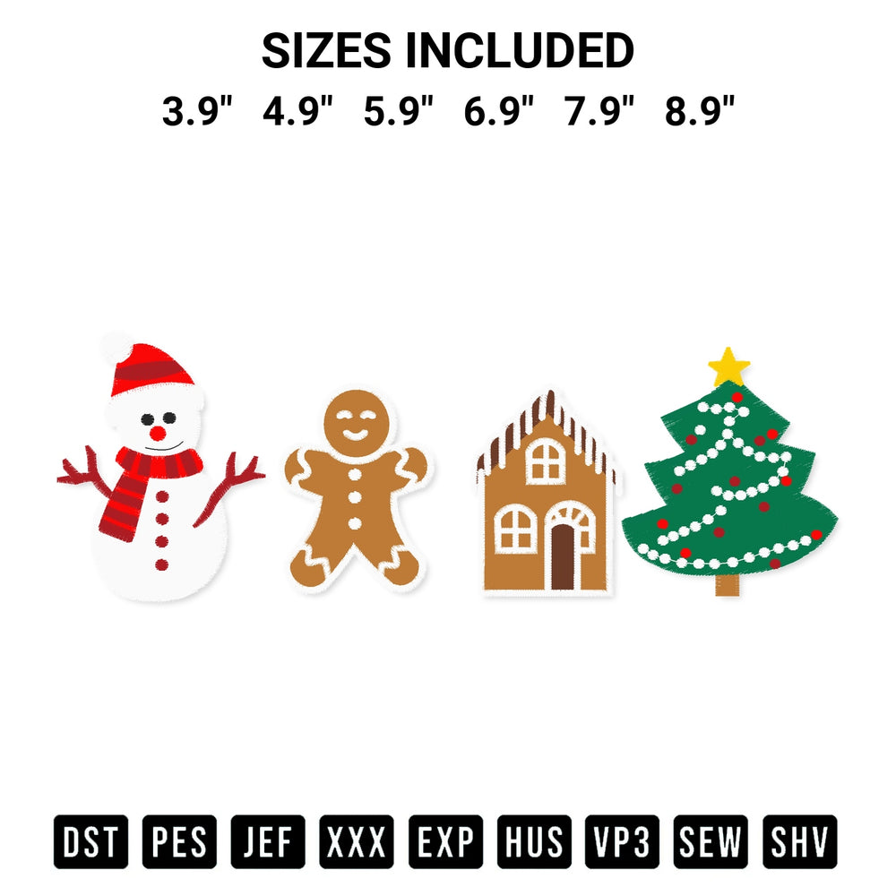 Download the Christmas Gingerbread Cookies Embroidery Design machine embroidery design exclusively at Designspacks.com. Premium digitized pattern for apparel and DIY crafts. Available sizes: 3.9", 4.9", 5.9", 6.9", 7.9", 8.9".