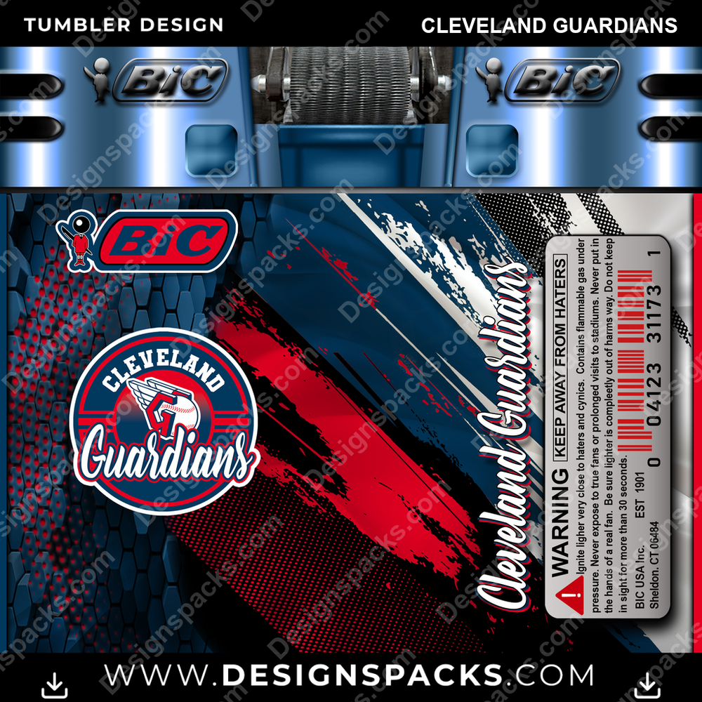 Encendedor BIC de béisbol, diseño digital para vaso de los Cleveland Guardians